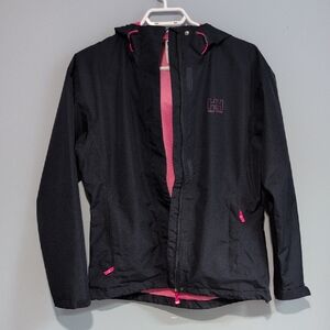 Helly Hansen Women's Navy Blue Raincoat with Pink Accents Size Medium